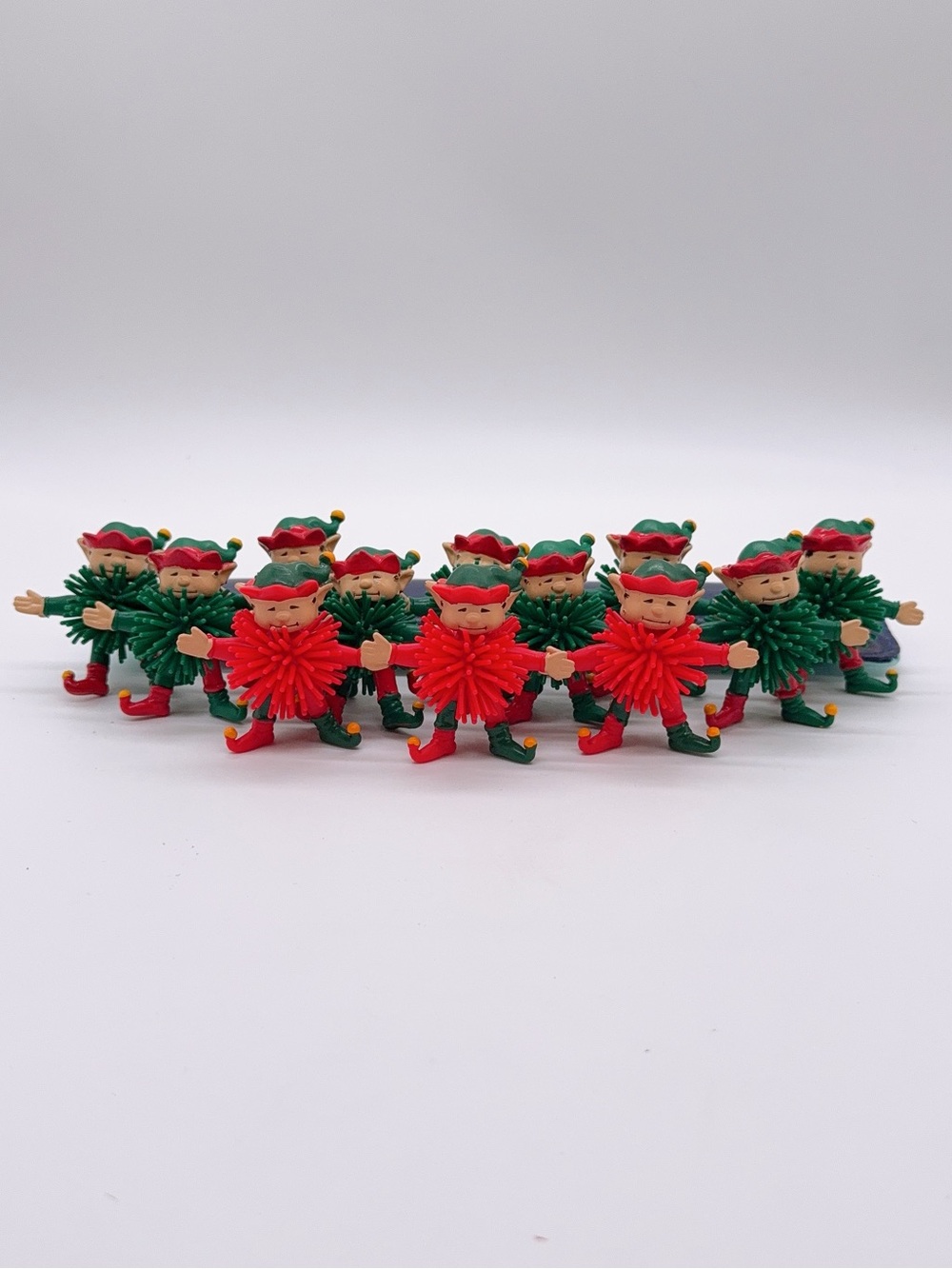 1970's Rubber Elf Christmas Spike Ball Figure Ornament Vintage 12 pcs new